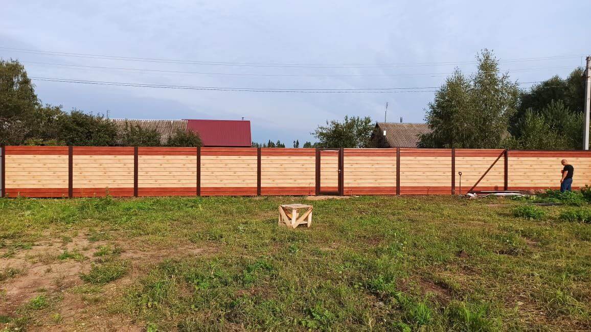 Забор из металлосайдинга Евро-Брус 34м Клен Светлый (SteelArt) + Темное Дерево (Printech) фото 2 в Димитровграде